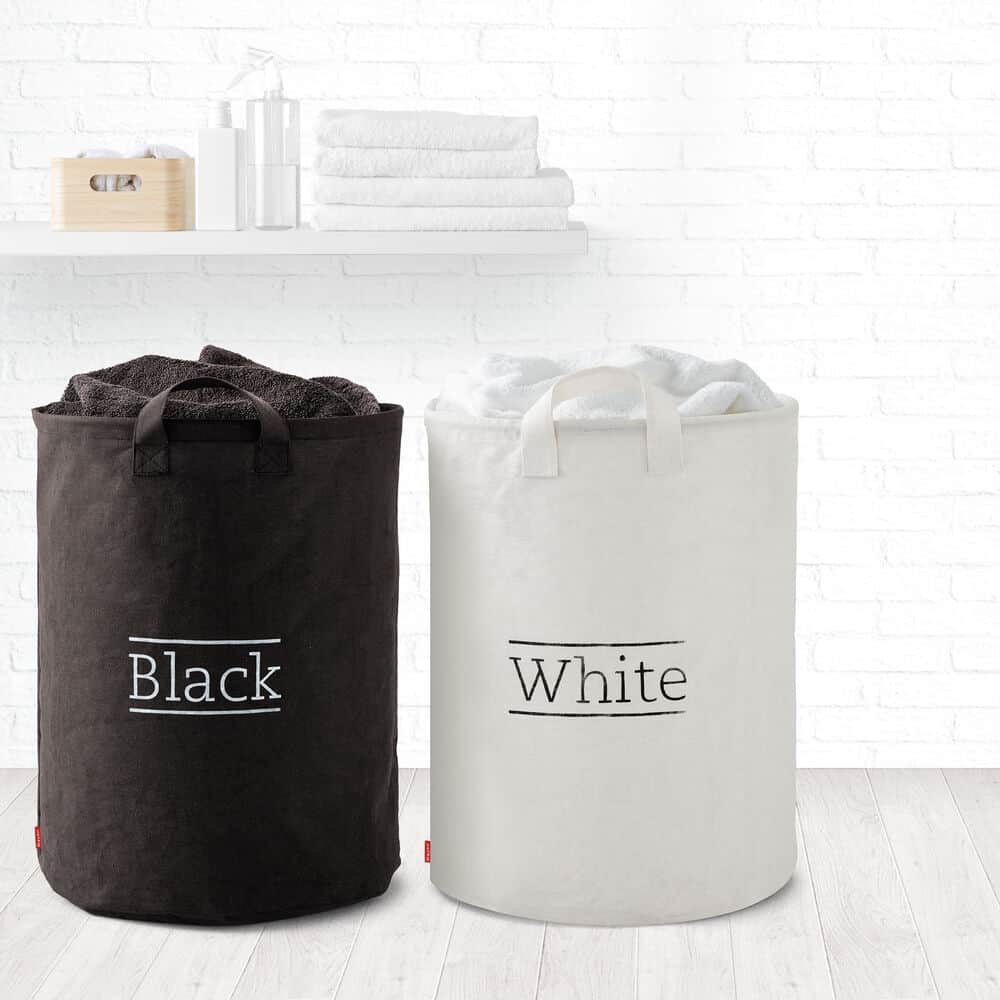 זוג סלי כביסה מקנבס עם ידיות – שחור ולבן