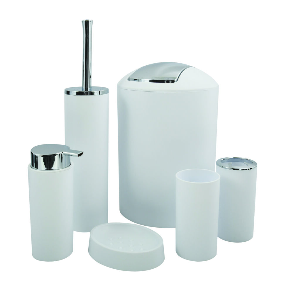 סט 6 אביזרי אמבטיה ושרותים בצבע לבן