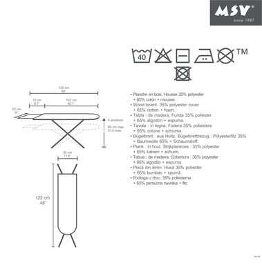 קרש גיהוץ קטן 122*30 עם בסיס עץ