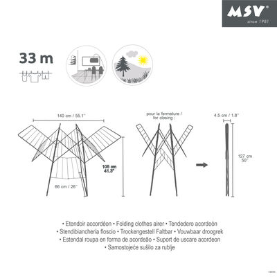 מתקן כביסה אקורדיון שטח תליה גדול 33 מטר